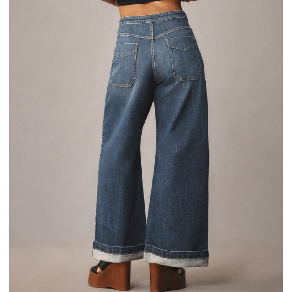 Anthropologie Pilcro Emory Pleated High-Rise Cuffed Wide-Leg Jeans, Blue, 29 - Picture 6 of 12